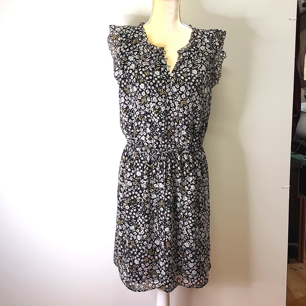 Loft dark floral print chiffon sleeveless dress